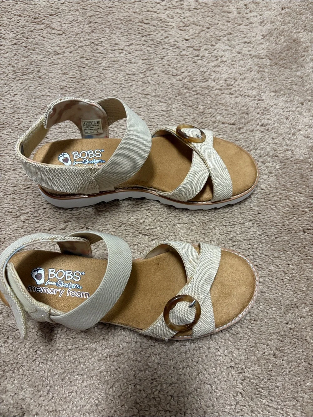 BOBS from Skechers Beige Memory Foam Sandals